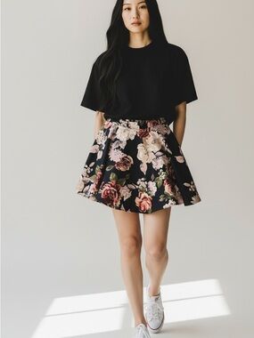 City Triangles Black Floral Circle Skirt